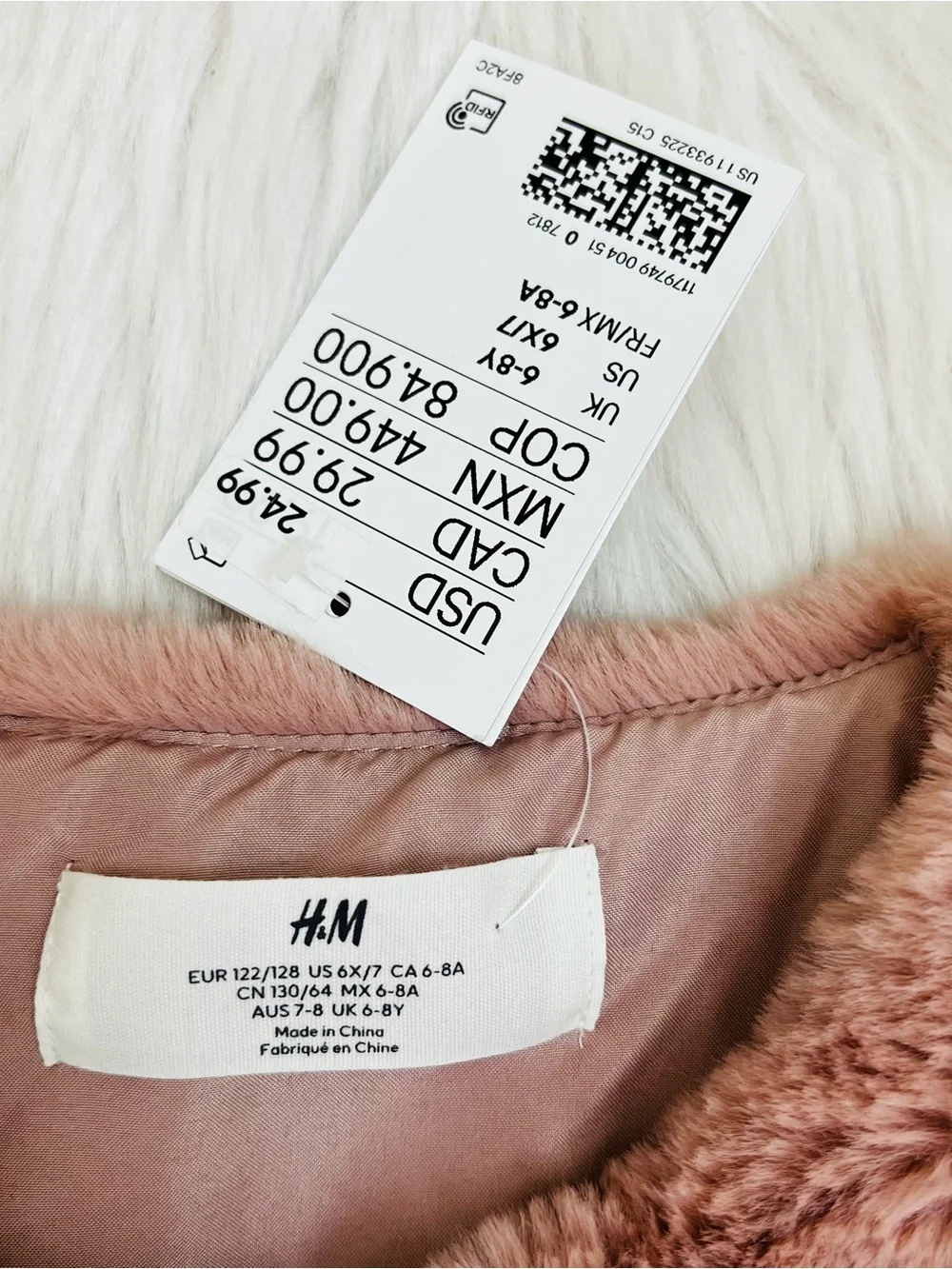 NWT! Girls Mauve Faux Fur Vest Sz 6X-7